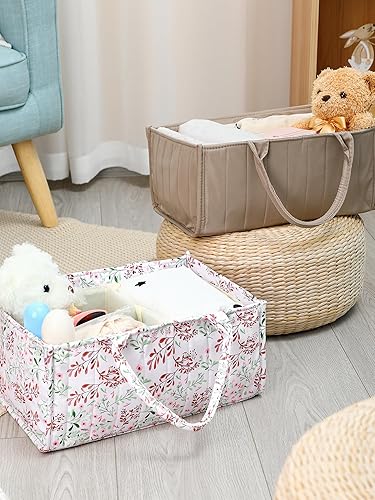 Miniatura 5 de Organizador de pañales de 2 piezas, elegante cesta de pañales marrón, margaritas pastorales florales, organizador de almacenamiento de guardería