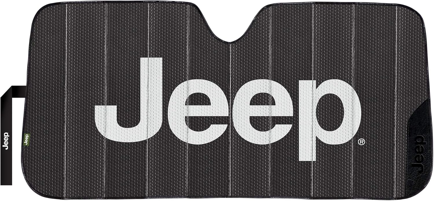 Plasticolor 003859W01 Jeep Black Matte Finish Front Windshield Sunshade for Car Truck SUV