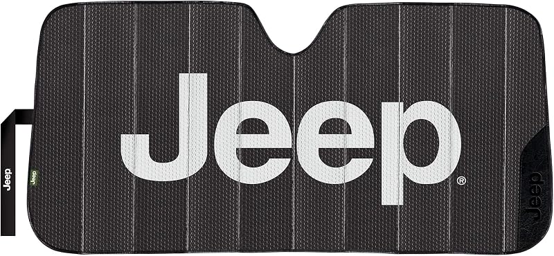 Plasticolor 003859W01 Jeep Black Matte Finish Front Windshield Sunshade for Car Truck SUV
