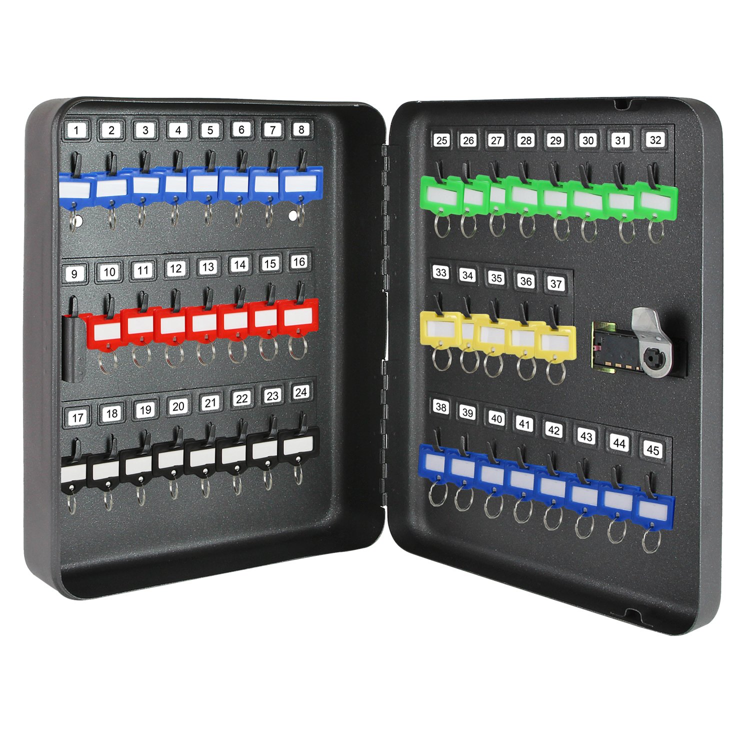 HMF 14500-02 Skrzynka na klucze z kodem numerycznym, 45 haczyków, 30 x 24 x 7,5 cm, czarna