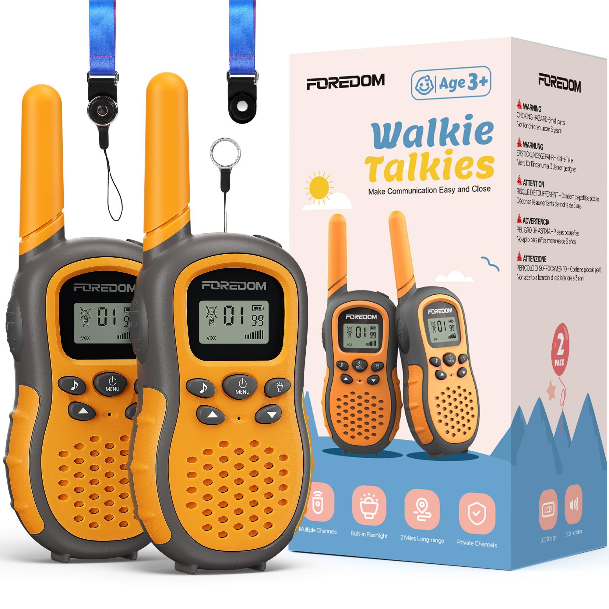 FOREDOM Walkie Talkies für Kinder Walkie Talkies Funkgeräte Set Spielzeug für Jungen & Mädchen 3-12 Jahre, Umhängeband, Geschenke Outdoor-Abenteuer – 2er Set