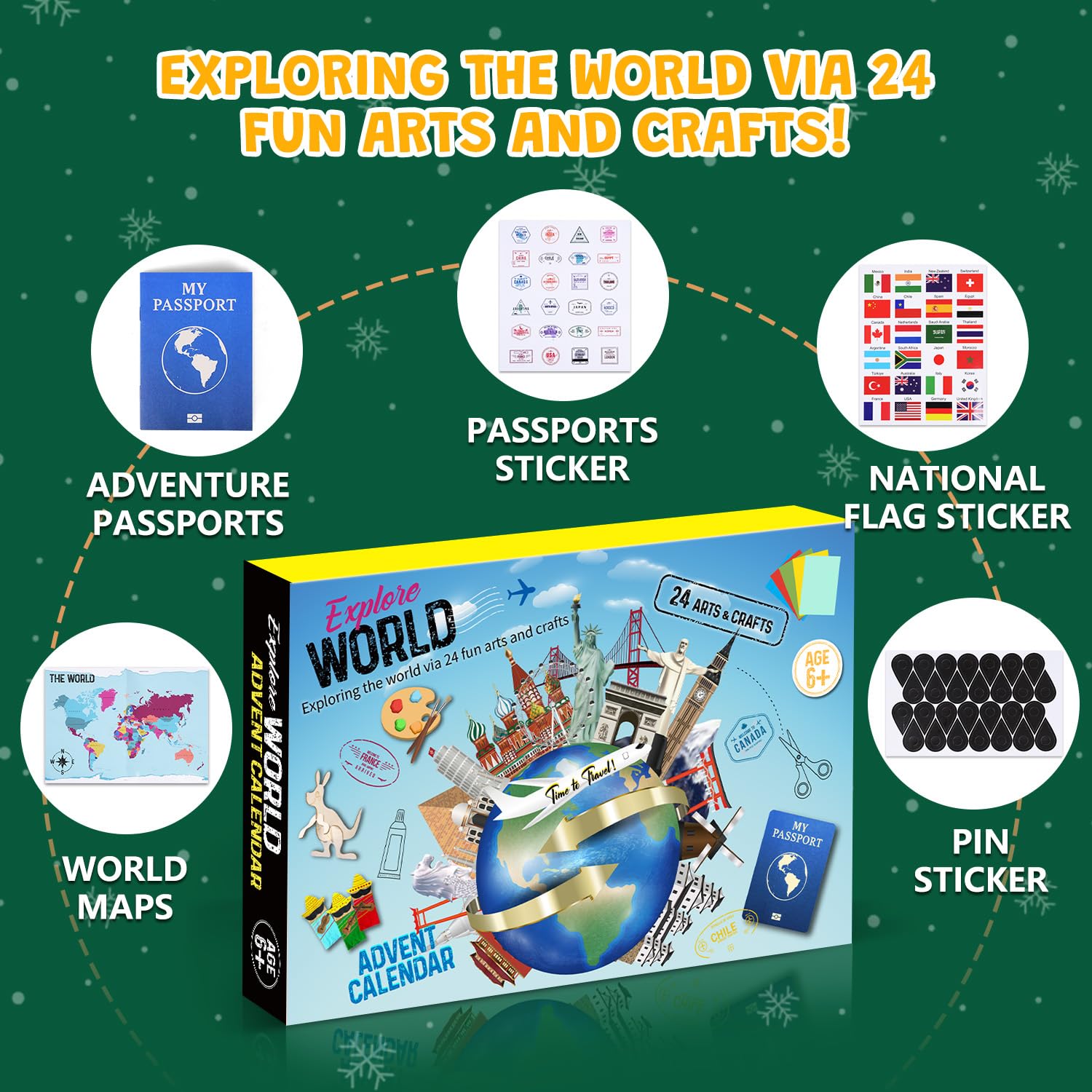 MOVINPE Explore World Advent Calendar 2024 for Teen Boys Girls Children, 24 Days Original Cultures Arts & Crafts of 24 Countries, Countdown to Christmas Activity Gifts for Ages 9+ Kids