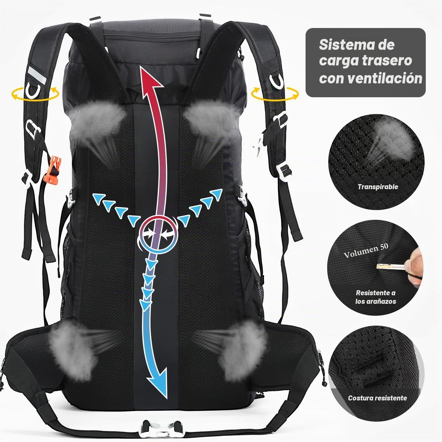HOMIEE Mochila de Senderismo 50-60L Impermeable con Cubierta de Lluvia para Trekking Viaje