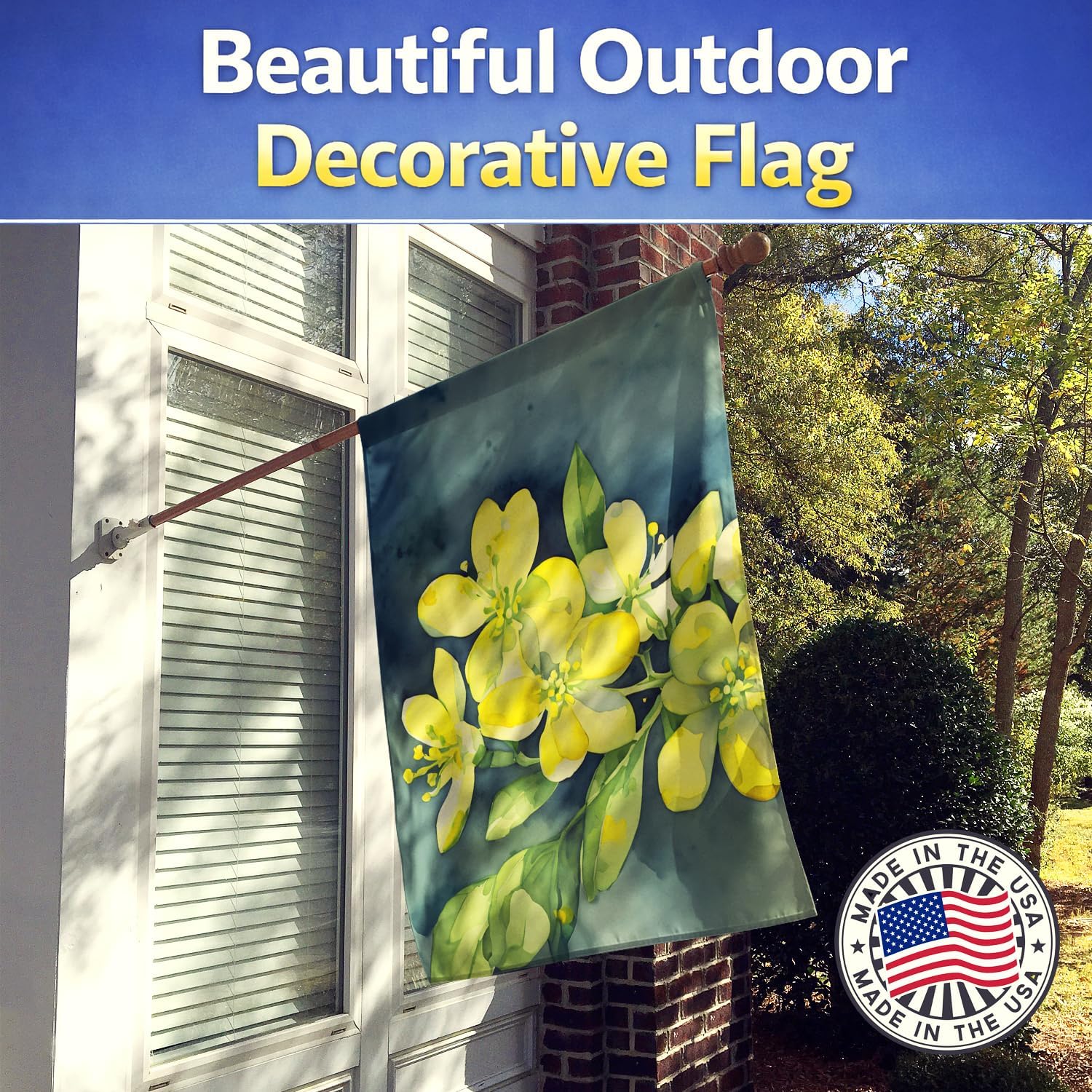 Caroline's Treasures South Carolina Yellow Jessamine in Watercolor House Flag Large Porch Sleeve Pole Decorative Outside Yard Banner Artwork Wall Hanging, Polyester, House Size, Multicolor