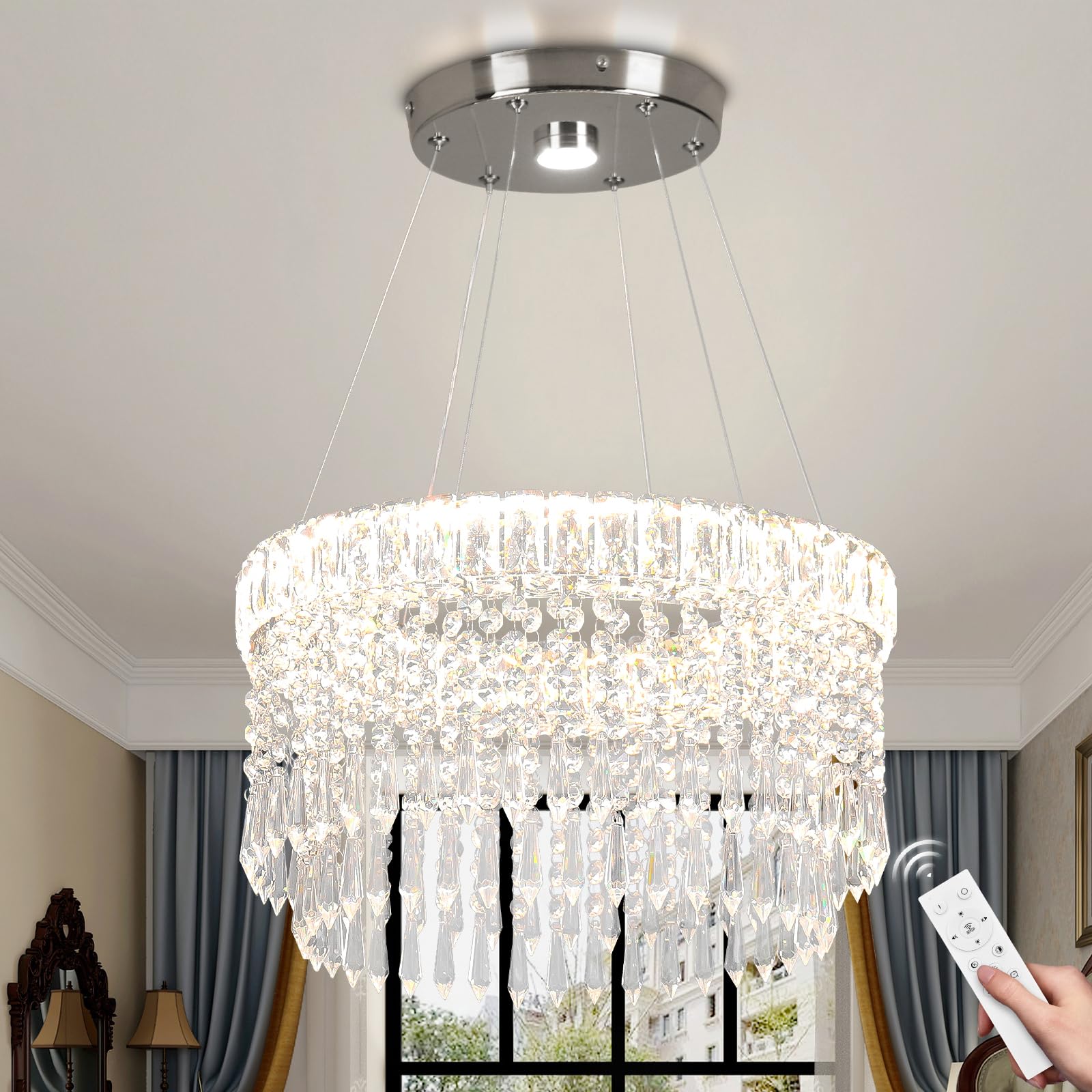 Lampadari moderni di cristallo Lampadario di lusso a goccia 45cm sospensione con montaggio ad incasso Illuminazione lampadario a soffitto per sala da pranzo soggiorno cucina isola