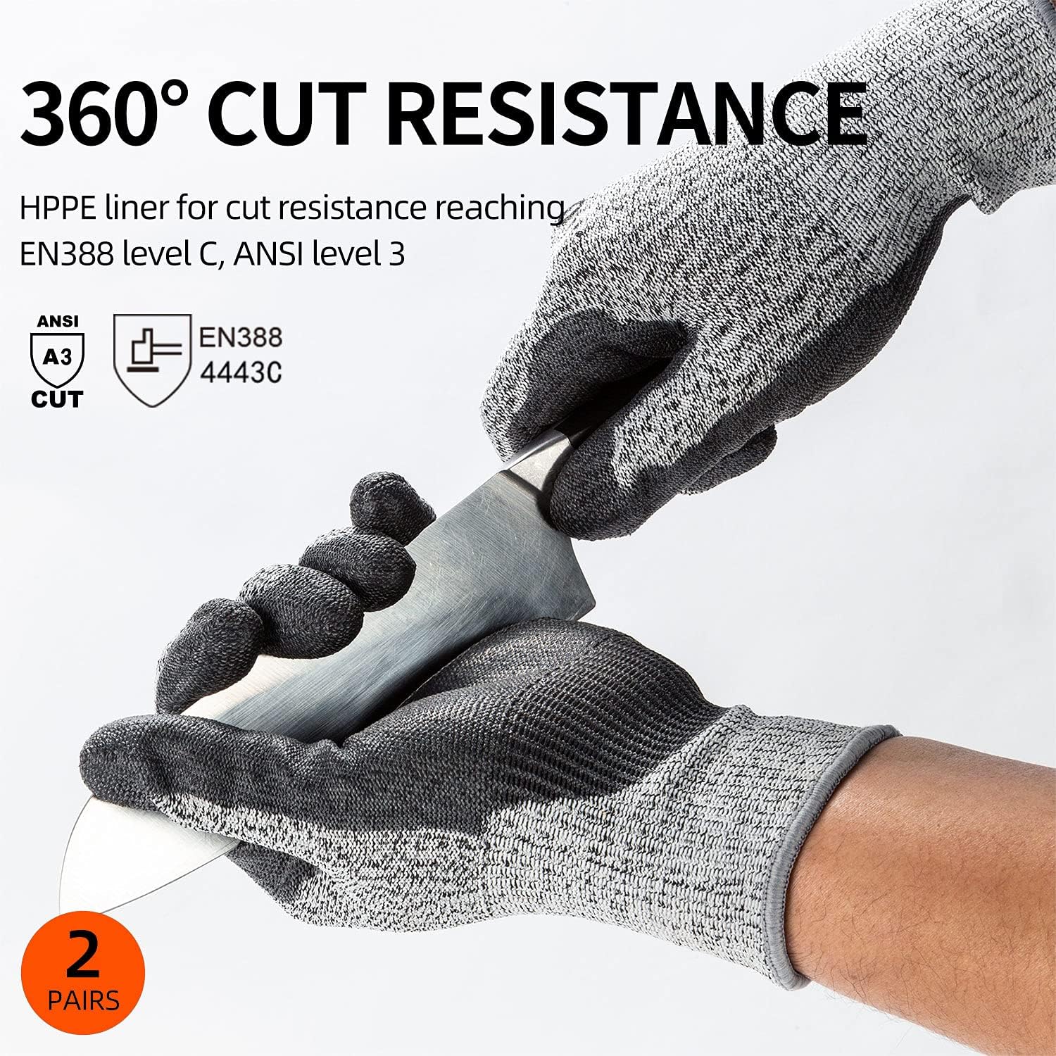 Vgo... 2Pairs Cut Resistant Gloves,HPPE Anti-Cut Liner,Hand Protection,EN388 level C,ANSI Level 3(Size M,Grey,SK2131) - Image 3