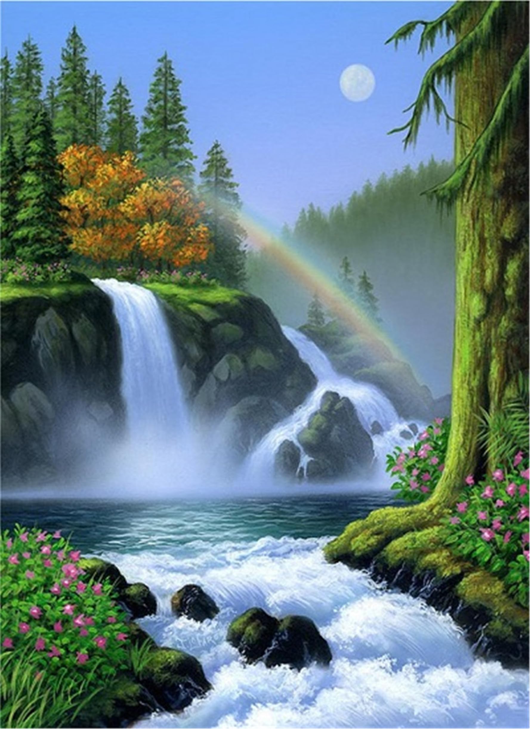 CaptainCrafts Paint by Numbers for Adults, Paint by Number DIY Oil Painting Paint by Number Kits Linen Canvas 16x20 Inch Wall Art House Decor Gifts (with Frame, Mountain and River Scenery)