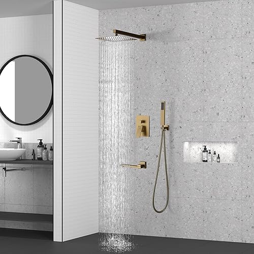 Miniatura 2 de CASAINC Juego completo de grifos de ducha de 10 pulgadas, sistema de ducha de lujo de 3 funciones, cabezal de ducha de lluvia con rociador de mano y