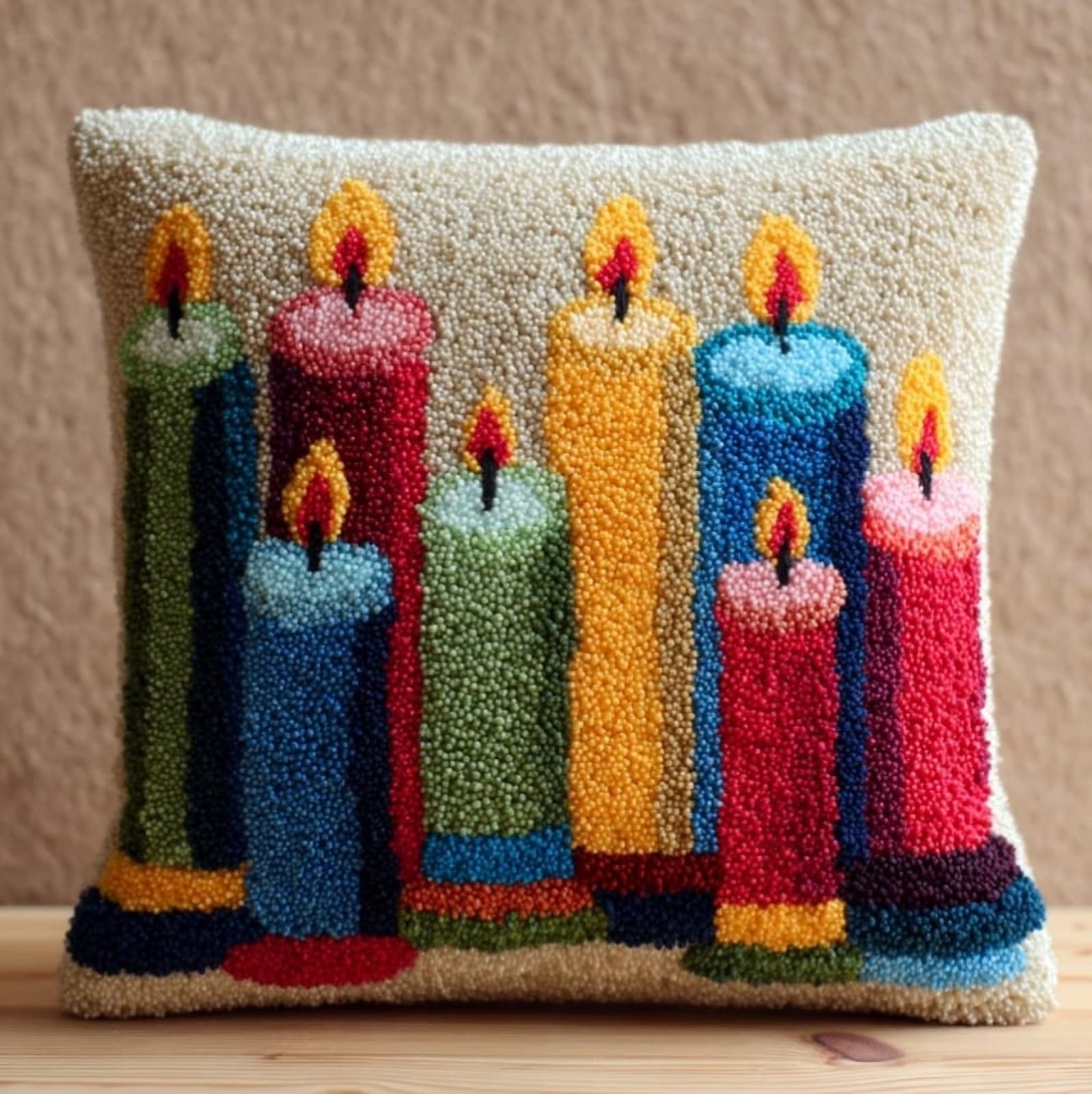 WallustrioaW Latch Hook Pillow Kit 43x43cm,Christmas Candles