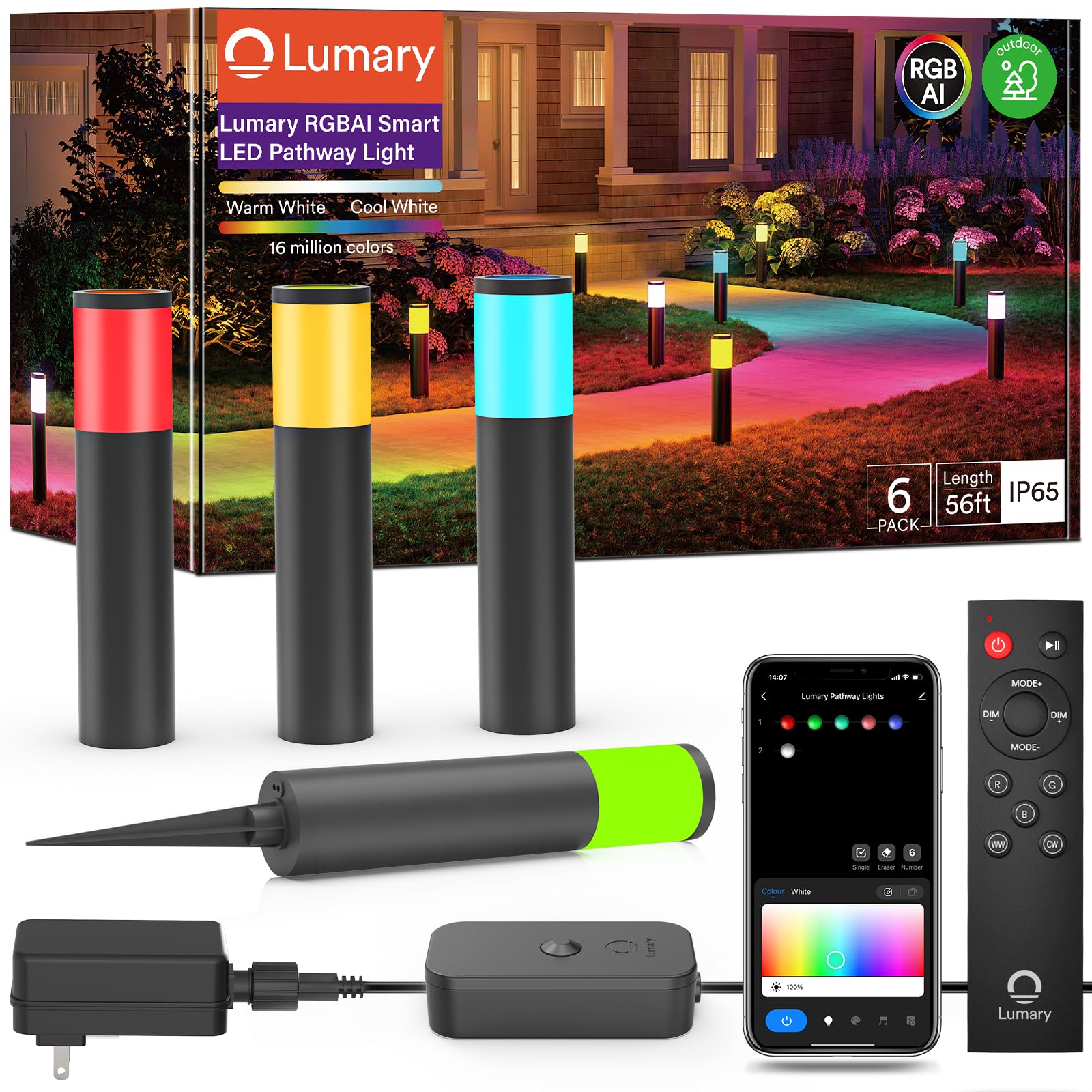 Lumary Smart Pathway Lights 500LM, 6 Pack Color Changing Wired ...