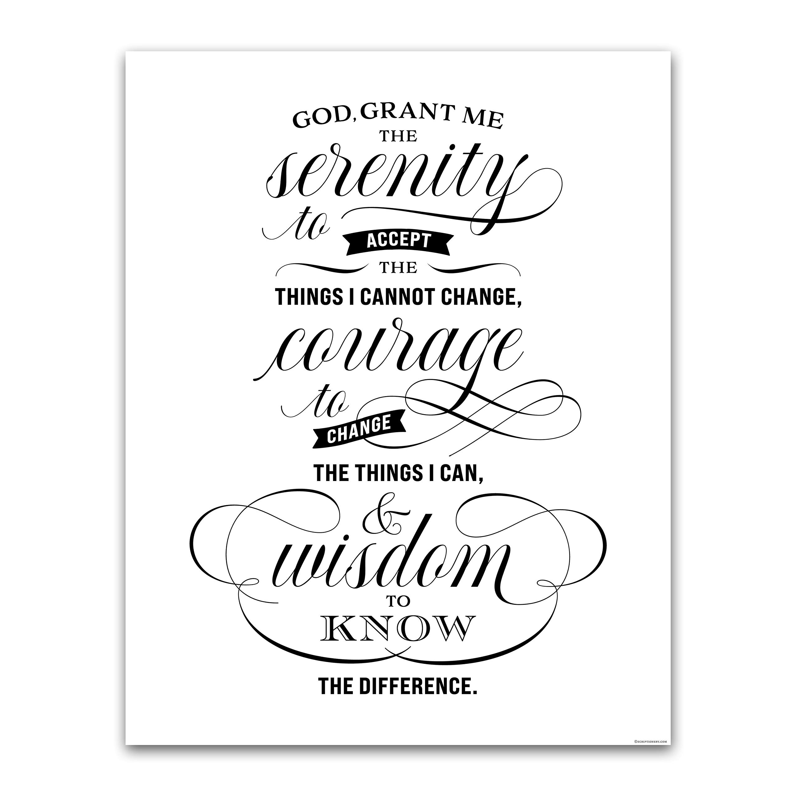 Scriptionery The Serenity Prayer Wall Art - Christian Posters Sobriety Gifts for Men and Women - Inspirational Affirmation Wall Decor - UNFRAMED (11x14)