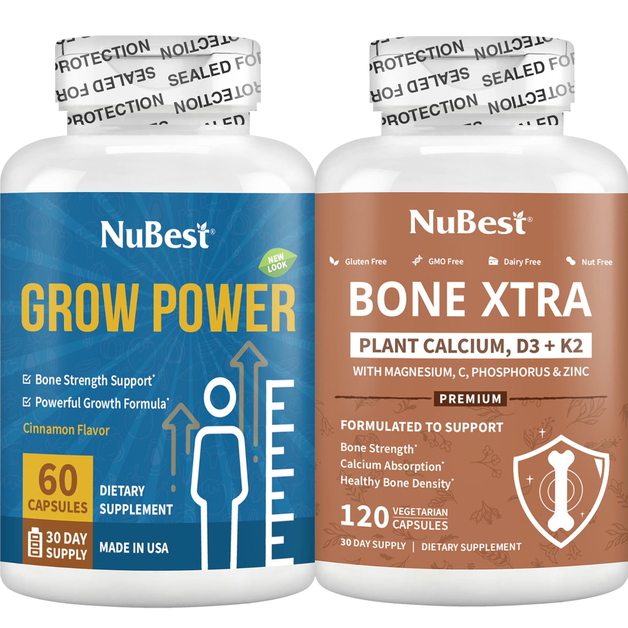 NuBest Bundle Grow Power & Bone Xtra for Age 10+ & Teens for Bone Strength, Brain Growth, and Overall Health