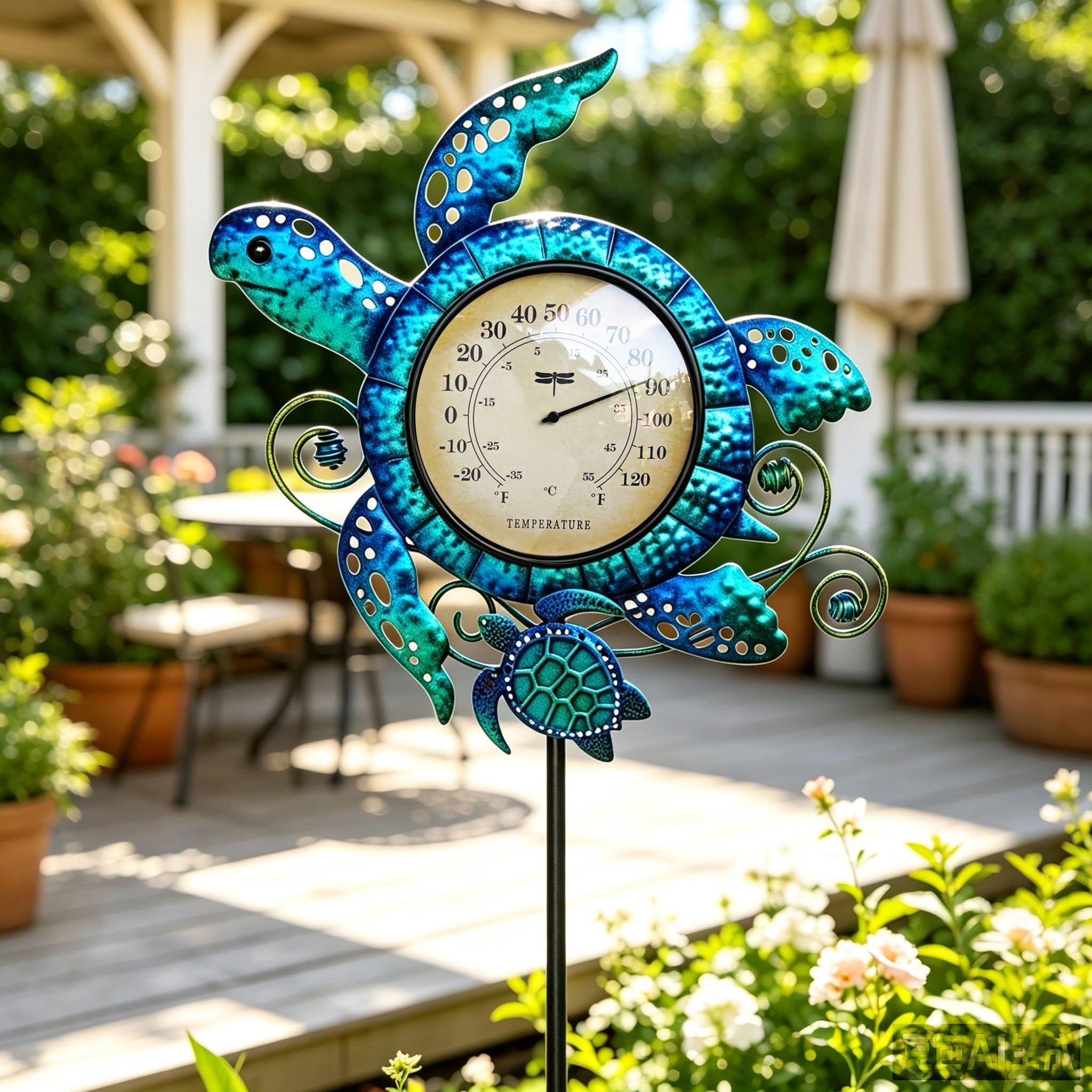 Termometro da giardino a forma di tartaruga marina da 109,2 cm, calibro esterno per patio, piscina, giardino, cortile