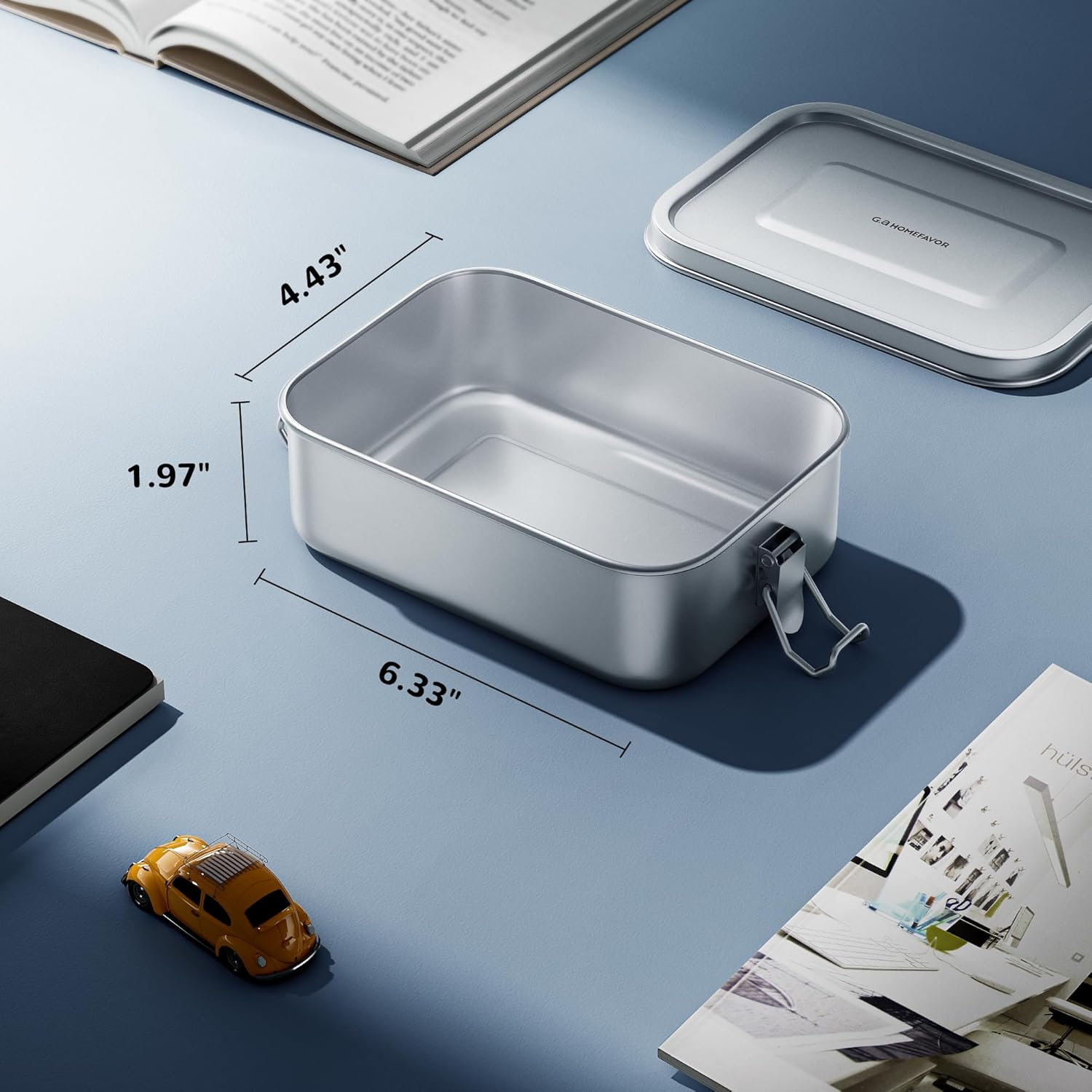 G.a HOMEFAVOR Stainless Steel Bento Lunch Box - Leak-Proof Metal Bento Box, Large Food Container with Lock Clips, Snack Container, Dishwasher Safe, 800 ml/27 oz