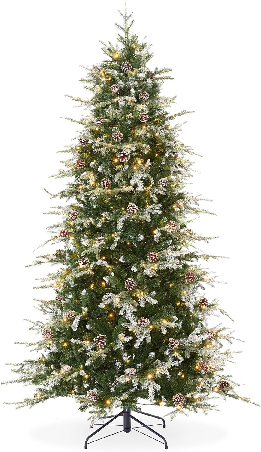 Casafield 7.5FT Pre-Lit Slim Green Aspen Fir Artificial Holiday Christmas Tree with White & Multicolored LED Lights, Realistic Noble Fir with Metal Stand