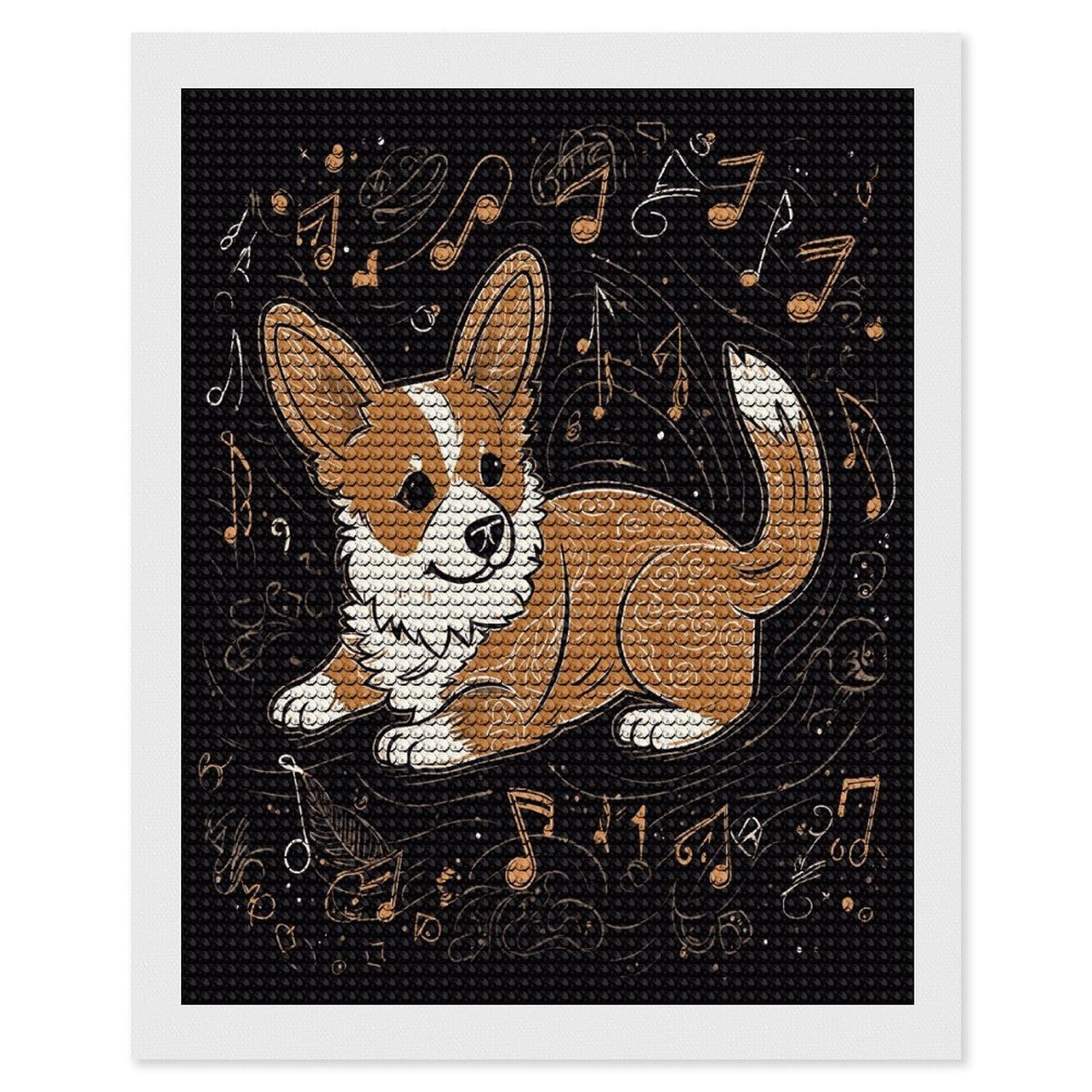 JTREHY Corgi Who Loves Music Diamond Art Kits Personalized DIY Round Diamond Painting Kits for Beginner Full Drill Diamonds Dots Paintings for Adults Gem Art Crafts Home Decor