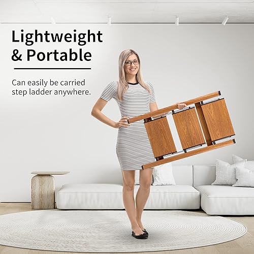 Miniatura 4 de SOLADDER Escalera de 3 escalones antideslizante, plegable, de aluminio, ligero con pedal ancho para ahorrar espacio en el hogar y la cocina, grano