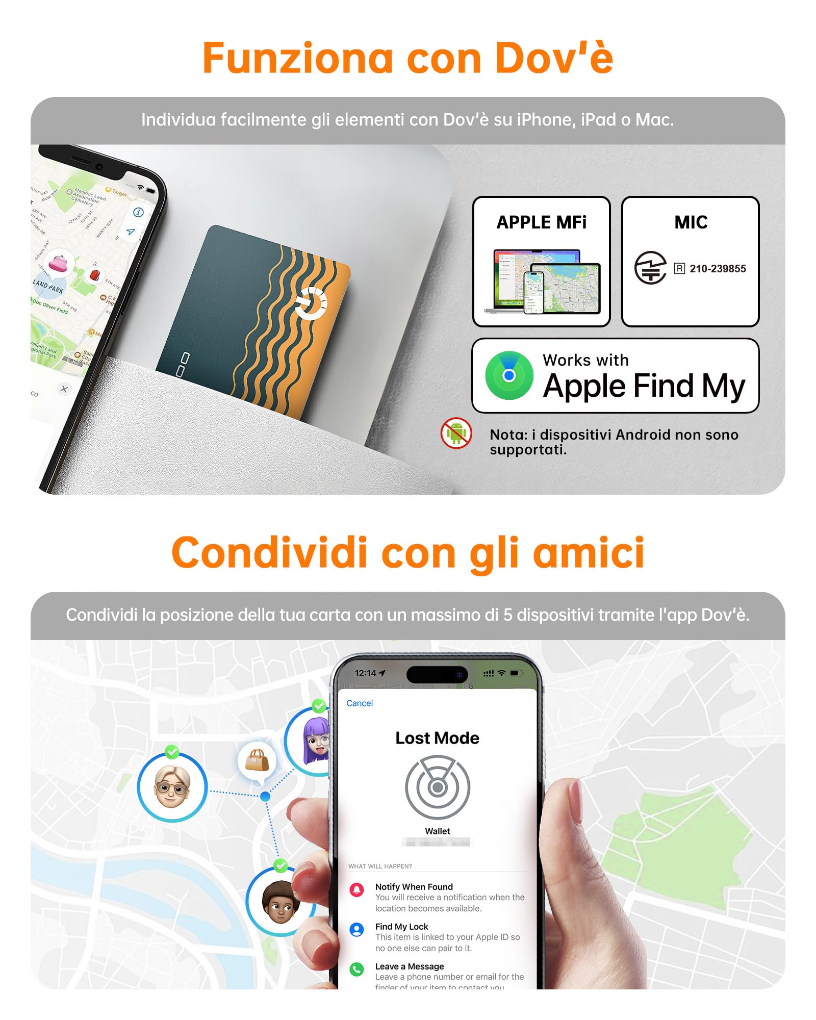 NOVOO Air Tag Card Wallet Tracker Thin 1,6 mm, Smart Card Slim, Batteria 6 Anni, Compatibile Apple Dov'è (iOS Only), Bluetooth GPS, Localizzatore per Portafogli, Valigie, Passaporti,2 Packs