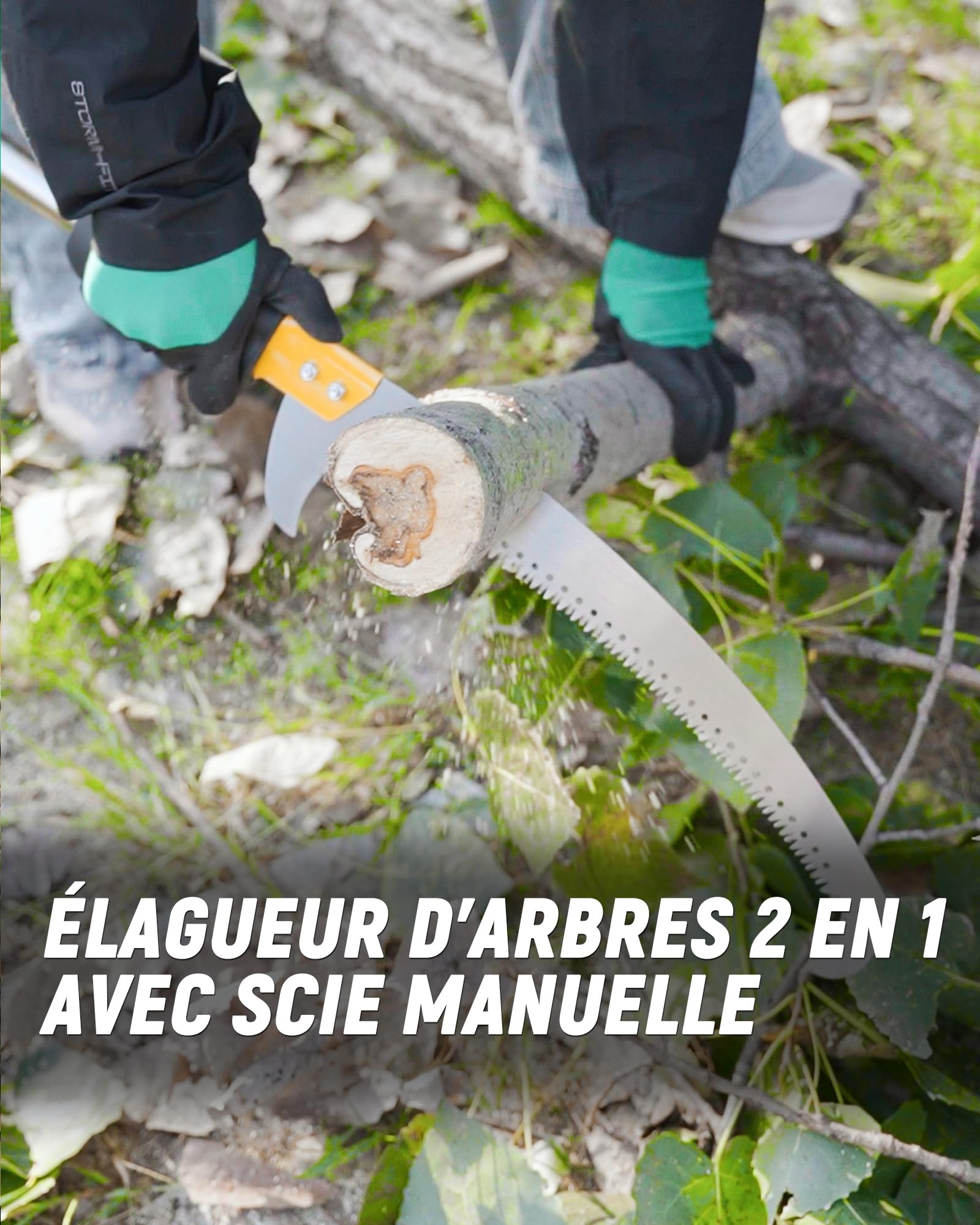 Scie à branches sur perche 4,3 m, scie d’élagage manuelle légère avec manche rallonge en acier inoxydable et lame tranchante, pour couper les branches d’arbres, travaux forestiers, jardin et extérieur