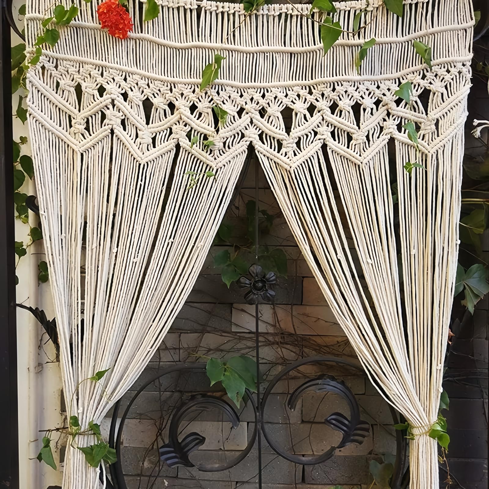 PORFOYO Makramee Vorhang 180x100cm, Boho Türvorhang und Fenstervorhang, Handgewebter Makramee Raumteiler im Bohème-Stil, Vorhang für Türen, Fenster, Wohnzimmer, Schlafzimmer oder Hochzeitsdekoration