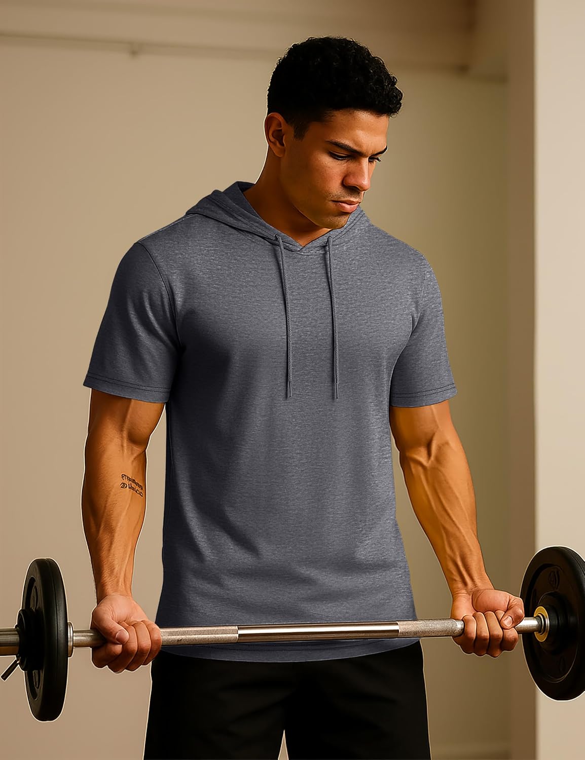 TACVASEN Short Sleeve Hoodies for Men Cotton Hoodies Summer Sweatshirt Lightweight Breathable Workout Shirts Pullover