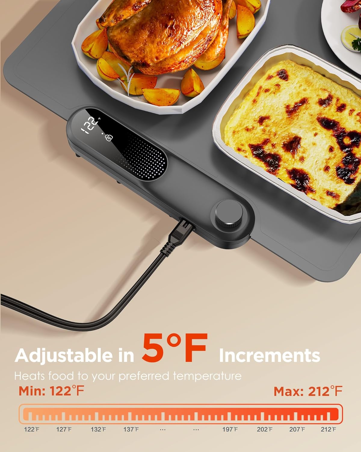 FEPPO Food Warming Mat, (XXL 35”x16”) Electric Warming Trays for Buffets Party, Fast Full-Surface Heating Mat for Food with 19 Level Adjustable Temperature and 6 Hours Timer, Roll Up Food Warmer - Image 3