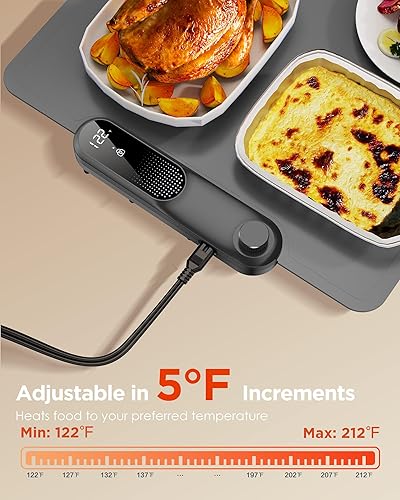 Miniatura 3 de FEPPO Tapete de calentamiento de alimentos, (XXL, 35 x 16 pulgadas), bandejas de calentamiento eléctricas para fiestas de bufés, tapete de