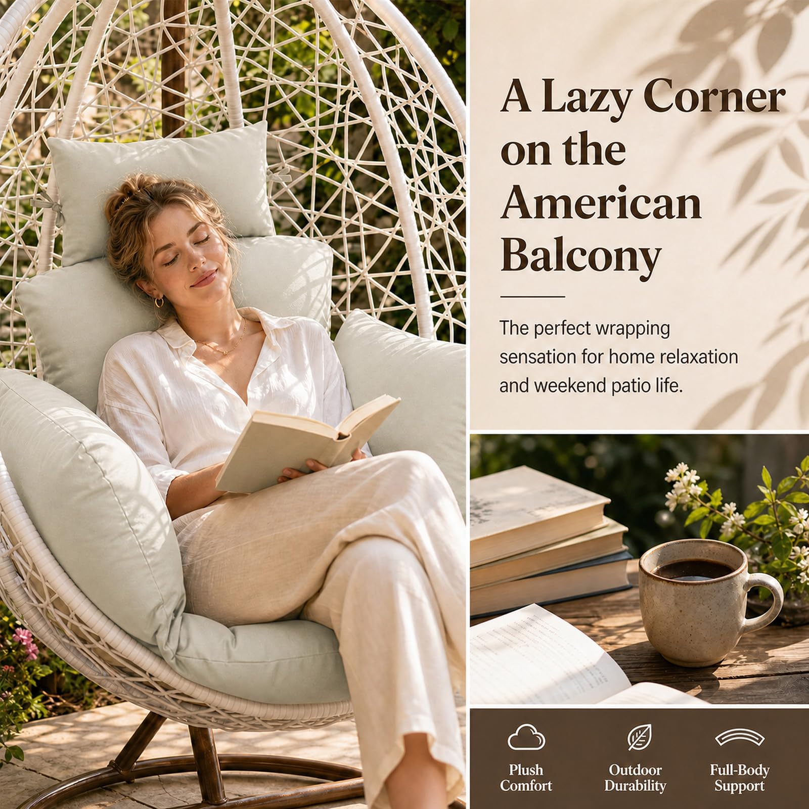 Coussin de balancelle Suspendue pour l'extérieur, Coussin de Jardin avec Appui-tête, Coussin d'assise intérieur pour balancelle, hamac Suspendu, Coque Suspendue, Coussin de balancelle pour hamac