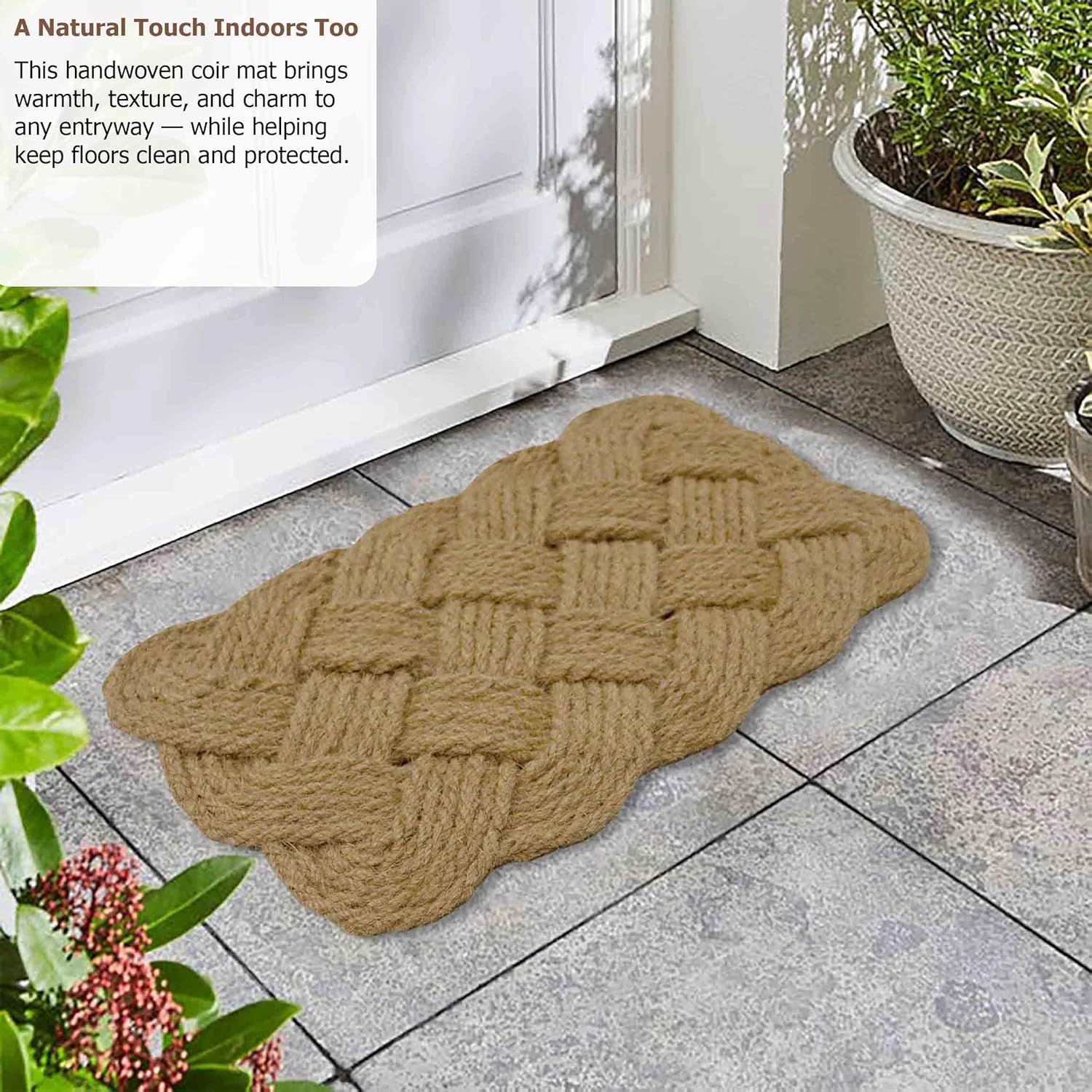 Gardenised Coco Coir Doormat with Woven Rope Design Decorative and Durable Natural Coconut Fiber Floor Mat for Front Door Porch Patio Entryway Garage Mudroom and Use 18x30, Woven Knot
