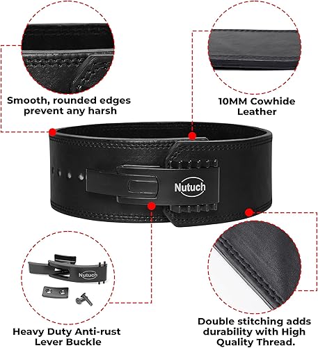 Miniatura 2 de Genuine Leather Lever Weight Lifting Belt 10mm Gym Belts Weight Lifting Belts for Men and Women Grain Leather Weightlifting Belt Workout Belt