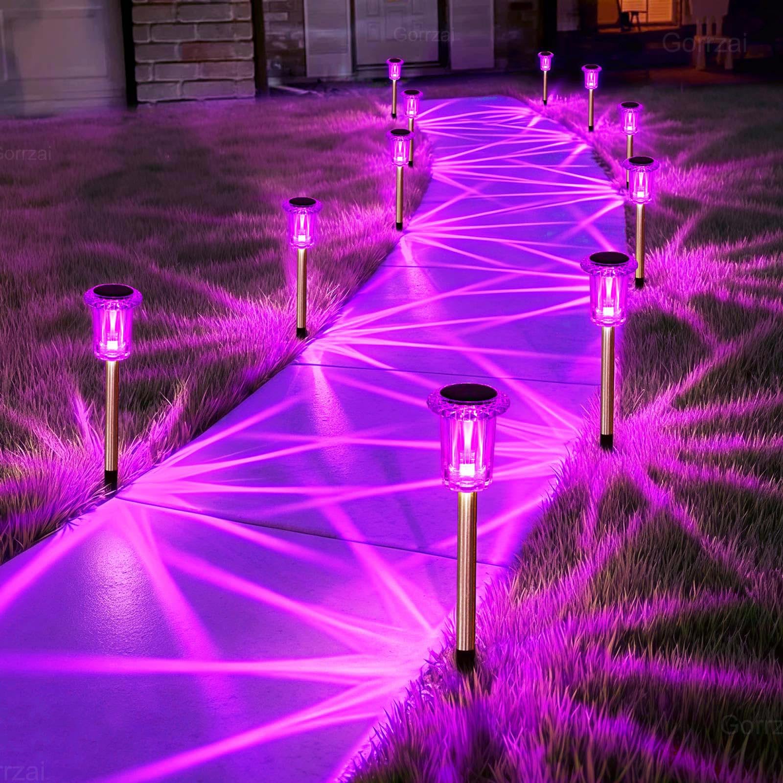 Gorrzai 10 Pack Solar Lights Outdoor Waterproof LED Pink Pathway Lighting
