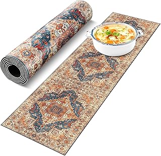 Boho Heat Resistant Table Runner 39.4 x 11.8 Inch Faux Leather & Rubber Waterproof Table Protector Pad Heat Proof Trivet 350f for Hot Plates and Pots from Scratch