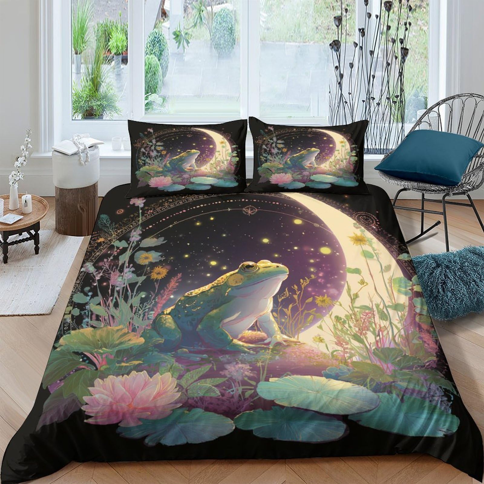 Ctjqhvkz Style-3 3D Printed Fantasy Frog Night Fitted Sheet Microfiber Soft Breathable Moonlit Pond Mattress Cover For Bedroom Decor Single（135X200cm）