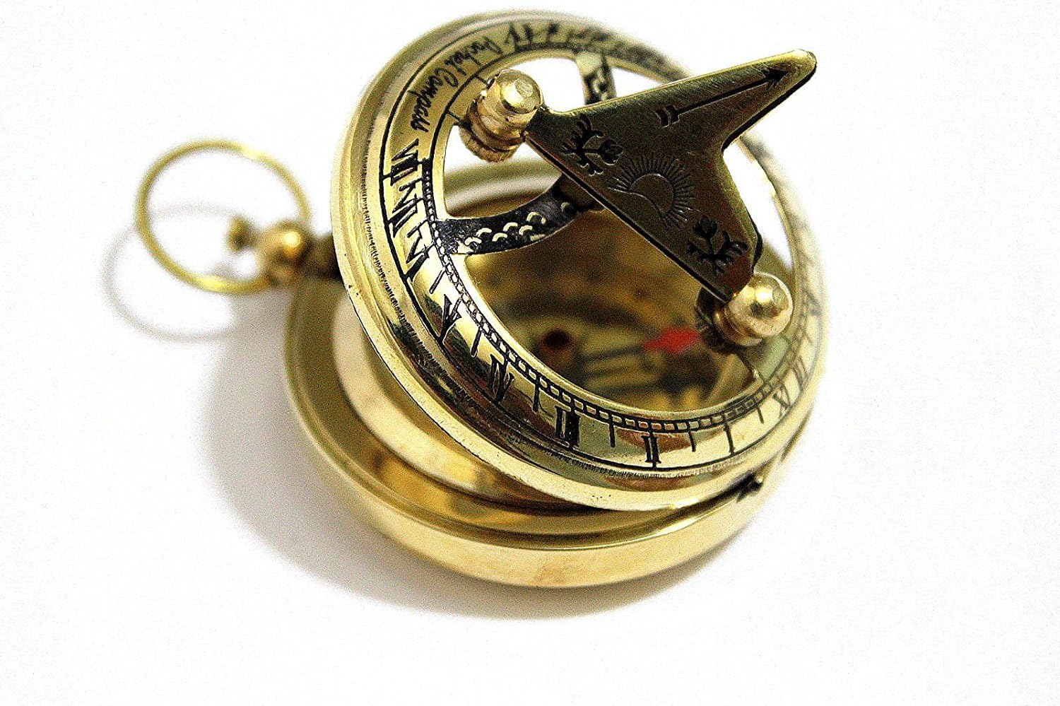 Brass Push Button Direction Sundial Compass - Pocket Sundial Compass Rustic Vintage Home Decor Gifts