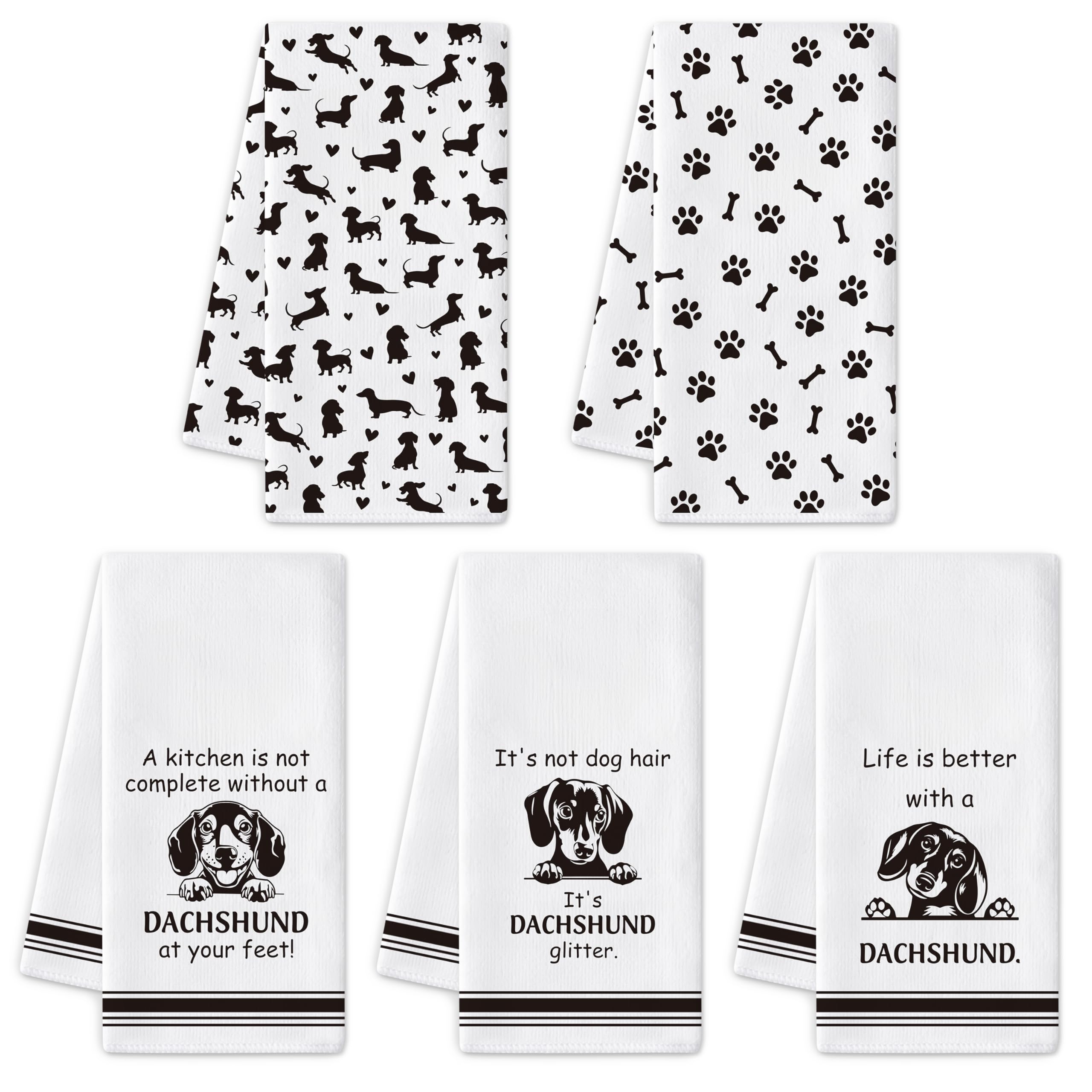 R HORSE Dachshund Kitchen Dish Towel - 5Pcs Cute Dachshund Cleaning Dishcloth Puppy Dog Absorbent Bar Quick Dry Hand Towel Tea Towels for Dog Mom & Dad Housewarming Bathroom Kitchen Home Decors โ image 1