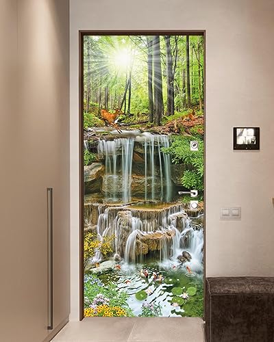 Miniatura 5 de FLFK Adhesivo mural para puerta, paisajes, despegar y pegar, tamaño combinado 32 x 80 pulgadas, dividido en 2 piezas
