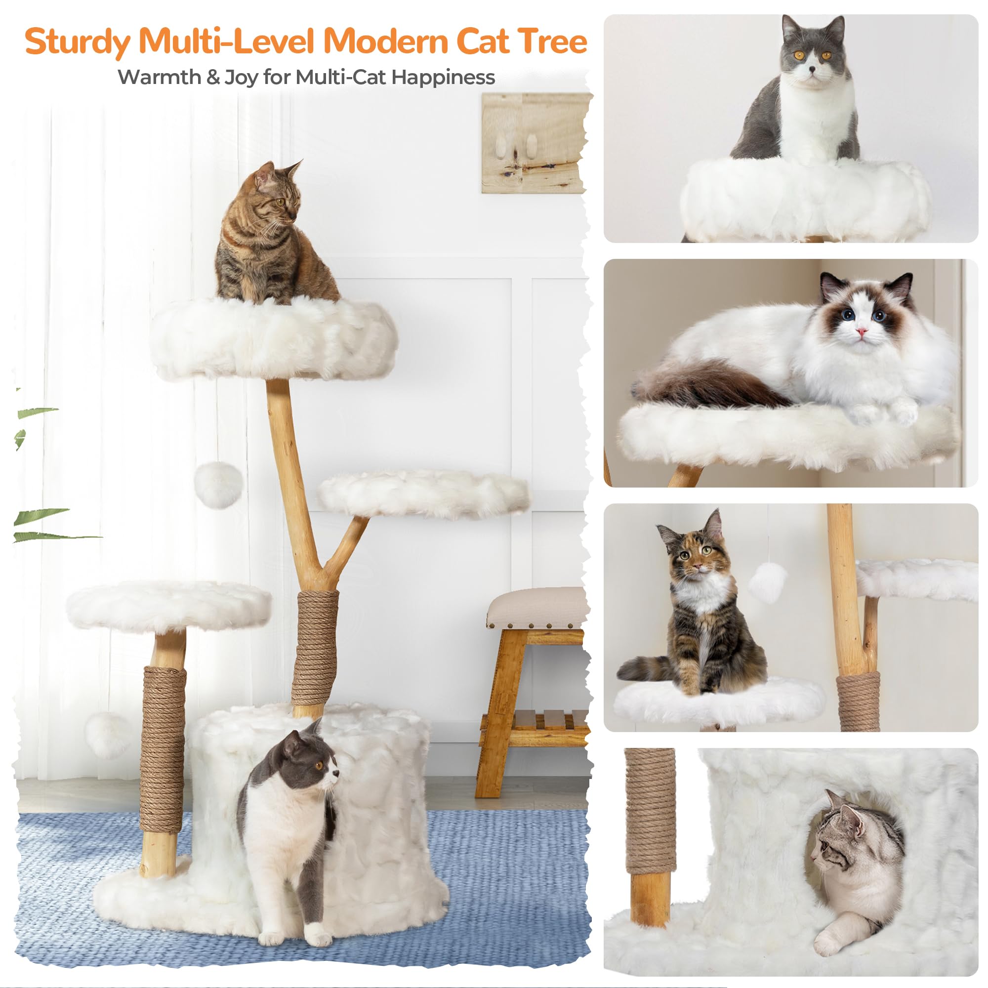 COZIWOW Modern Cat Tree Tower, Solid Natural Wood Cloud — free download