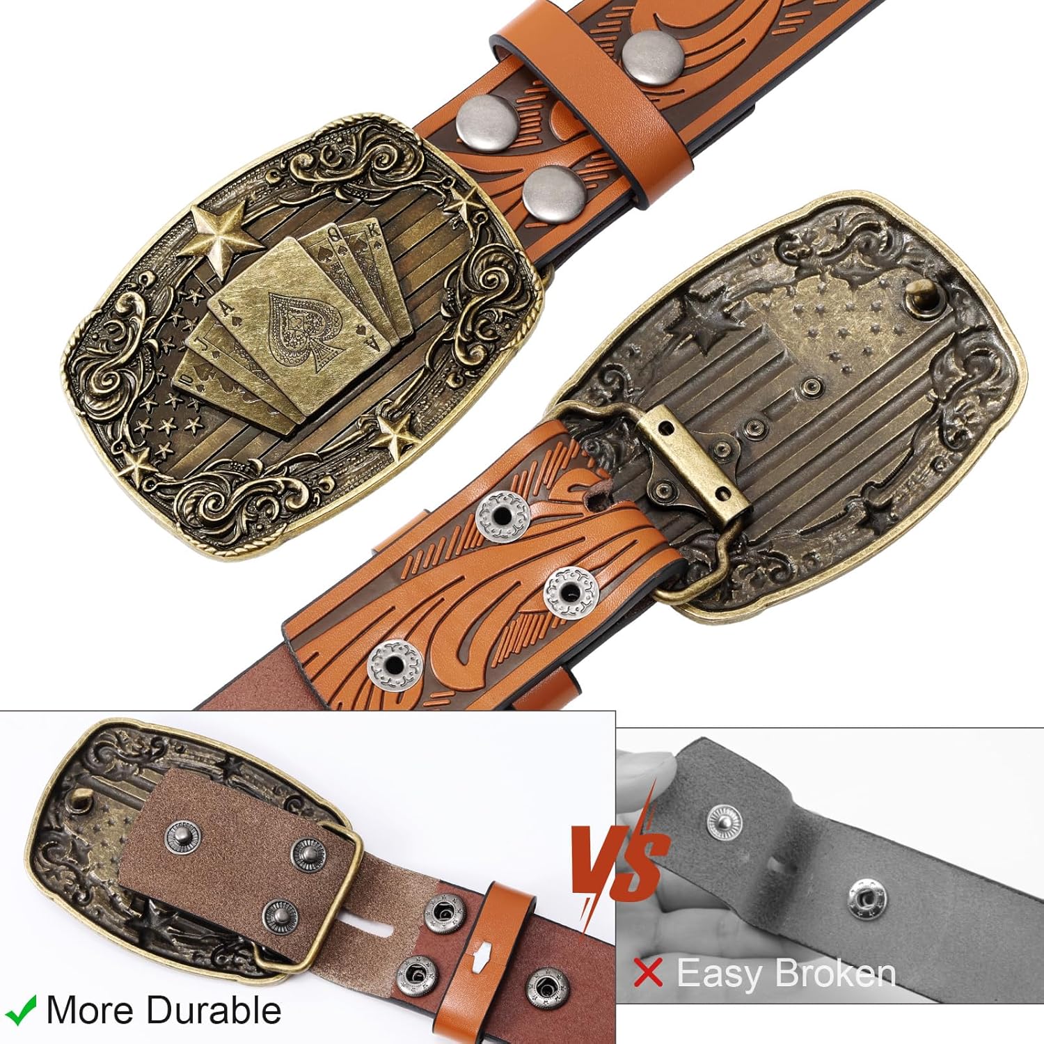 SANSTHS Western Cowboy Belts for Men Women, Mens Western Belt Bull Buckle Country Belt Cowboy Leather Belt for Jeans - Image 3