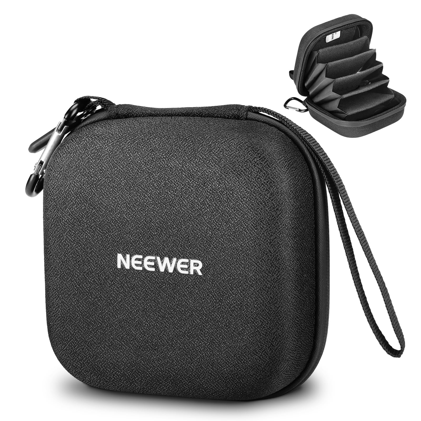 Neewer Custodia di Stoccaggio per Filtro da 11x11cm, Borsa da Trasporto Antiurto Antipolvere Impermeabile con Divisori Espandibili, Cinturino Polso e Moschettone per 4 Filtri Circolari da 86mm, PB12