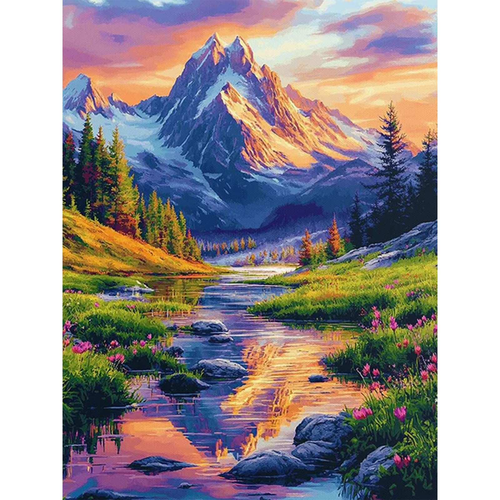 Mountains Lake Diamond Art Kits, 5D Mountains Diamond Painting for Adults, DIY Landscape Full Round Drill Gem Kits for Gift Home Wall Decor 12x16 Inch