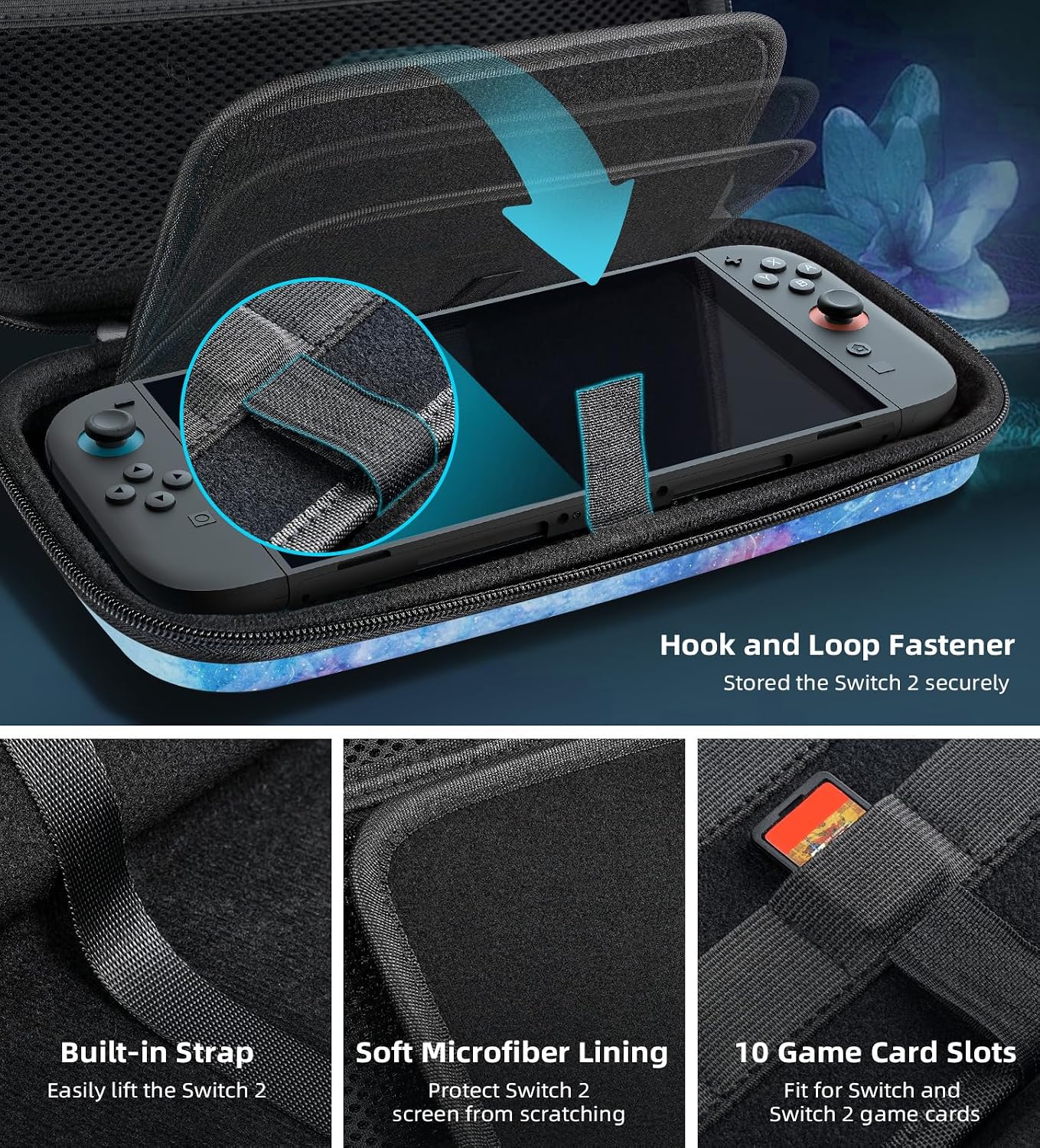 TiMOVO Carrying Case Compatible with Nintendo Switch 2, Travel Carry Case with 10 Game Cartridges & Pocket, Protective Portable Hard Shell Pouch for Switch 2 Console & Accessories, Dreamy Nebula