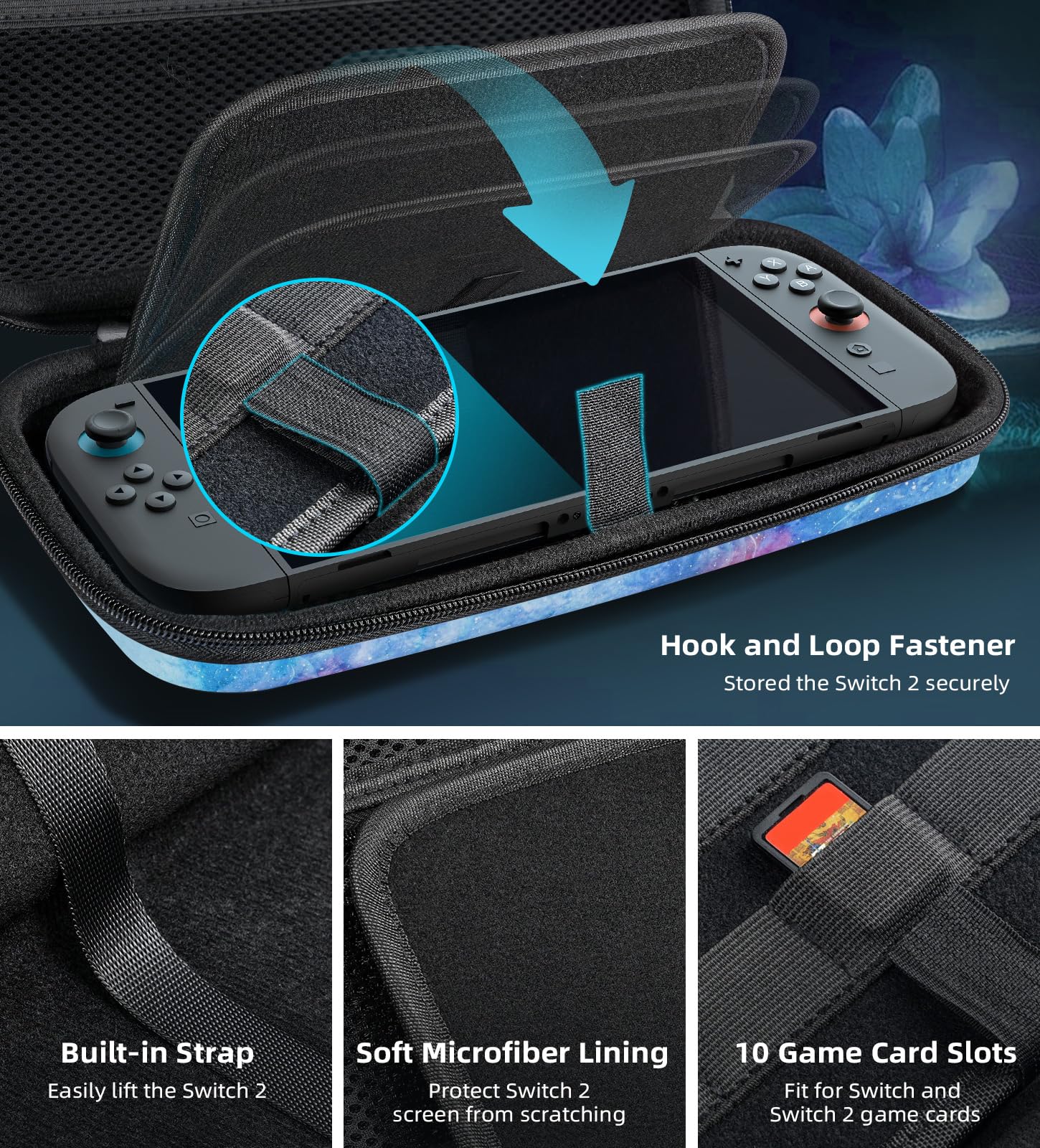 TiMOVO Carrying Case Compatible with Nintendo Switch 2, Travel Carry Case with 10 Game Cartridges & Pocket, Protective Portable Hard Shell Pouch for Switch 2 Console & Accessories, Dreamy Nebula
