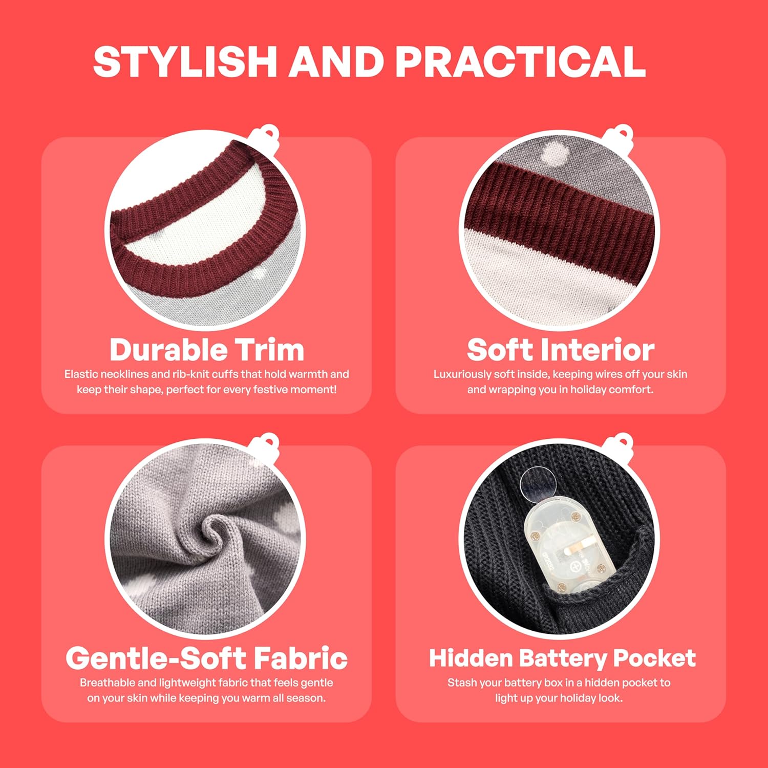 JOYIN Ugly Christmas Sweater Women Men Couples, LED Light Up Ugly Christmas Sweater Kids 2025 Reindeer(Gray - Image 5