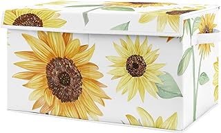Sweet Jojo Designs Sunflower Boho Floral Girl Small Fabric Toy Bin Storage Box Chest for Baby Nursery or Kids Room - Yellow, Green and White Farmhouse Watercolor Flower