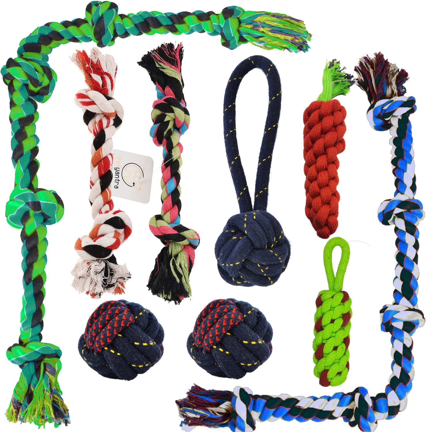 petyantra Large Dog Chew Toys, Tough for Aggressive Chewers Large Breed, Heavy Duty Dog Rope Toys Kit for Medium Dogs,5 Knots Indestructible, Cotton Puppy Teething Tug (Combo of 9) (B0B6Q9V785) Amazon Price History, Amazon Price Tracker