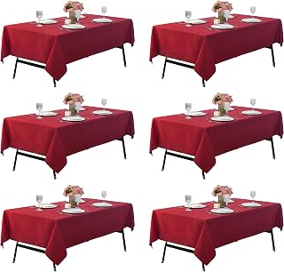 6-Pack 60x102 inch Burgundy Table Cloths, Solid Stain and Wrinkle Resistant Oblong Tablecloth, Premium Plain Weave Polyester Fabric Rectangle Table Linen Covers for Hotel, Wedding