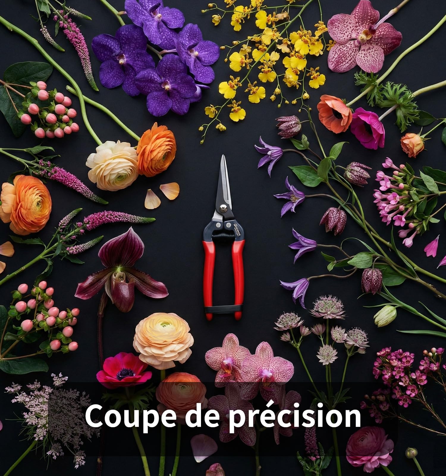 Gardeness – Sécateur droit en acier SK5, ciseaux de jardin ultra tranchants pour plantes, fleurs, fruits, bonsaï – ciseau de jardinage multifonction durable et sans effort