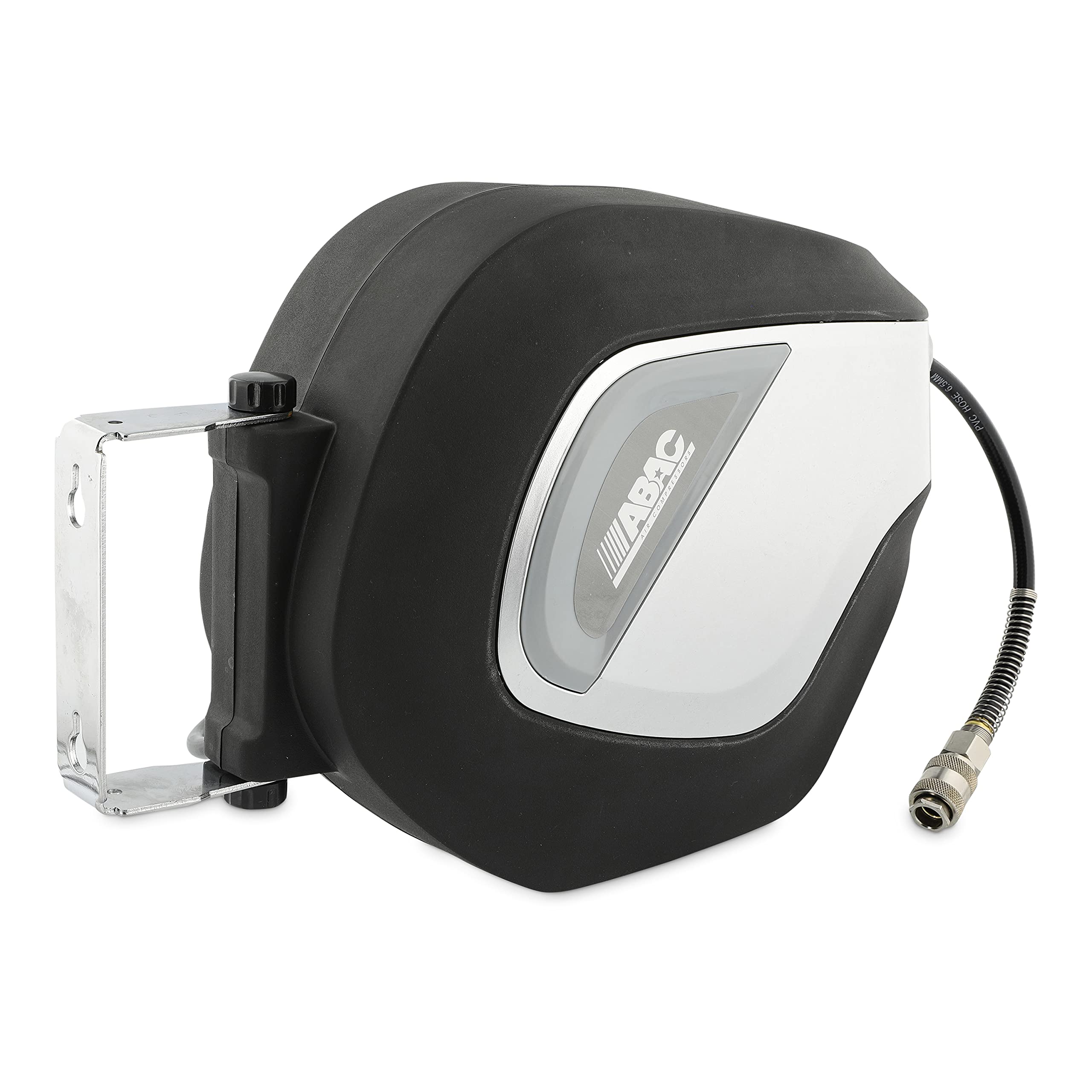 ABAC Avvolgitubo Automatico G-6/10, Tubo in PVC da 10 Metri, Avvolgitubo con Alloggiamento Girevole a 180°, 2 Viti di Montaggio Incluse, 10 Metri, Nero