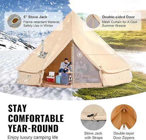 Miniatura 4 de VEVOR Tienda de campaña de lona, Yurt 4 estaciones para acampar con gato de estufa, transpirable con capacidad para hasta 4 personas, campamento
