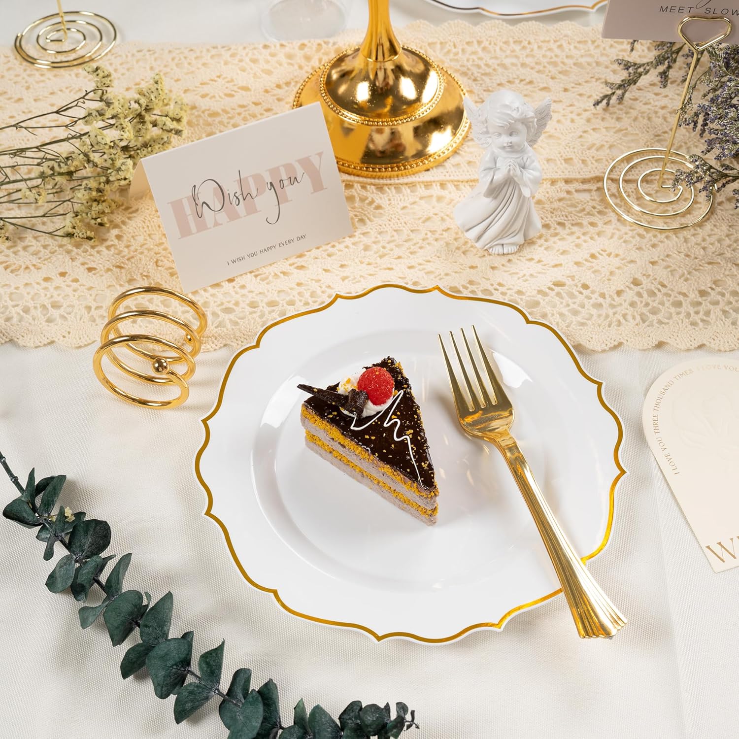 100 PCS Gold Dessert Plastic - 7.5 inch White & Gold Plastic for Party Cake Plates Elegant Heavy Duty Disposable Plates for Wedding & Party - Image 3